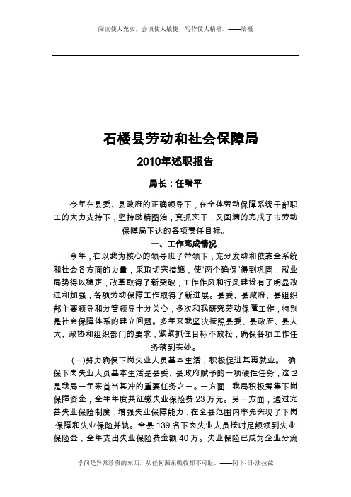 2010年任局长述职报告