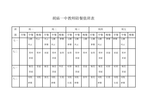 陪餐值班表