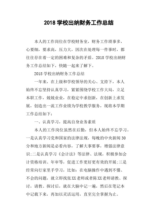 2018学校出纳财务工作总结