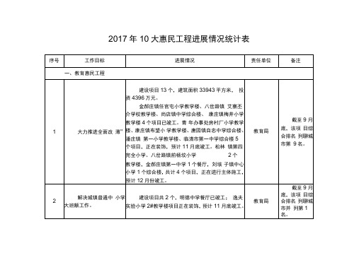 2017年10大惠民工程进展情况统计表