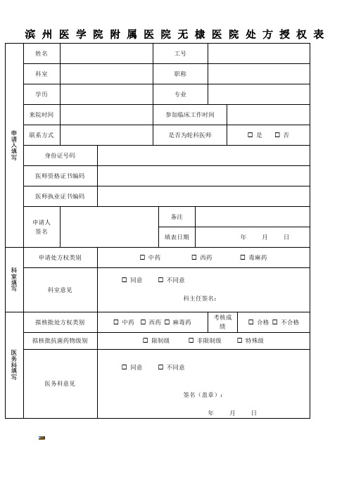 各级医师处方授权表