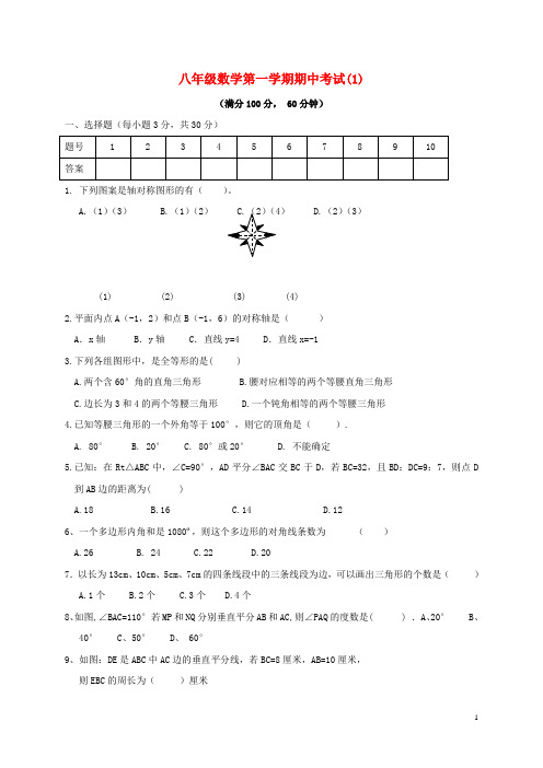 山东省济宁市邹城市2017-2018学年八年级数学上学期期中复习试题(1)(无答案) 新人教版