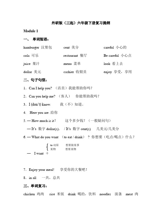 【复习提纲】英语外研版(三起)六年级下册复习提纲