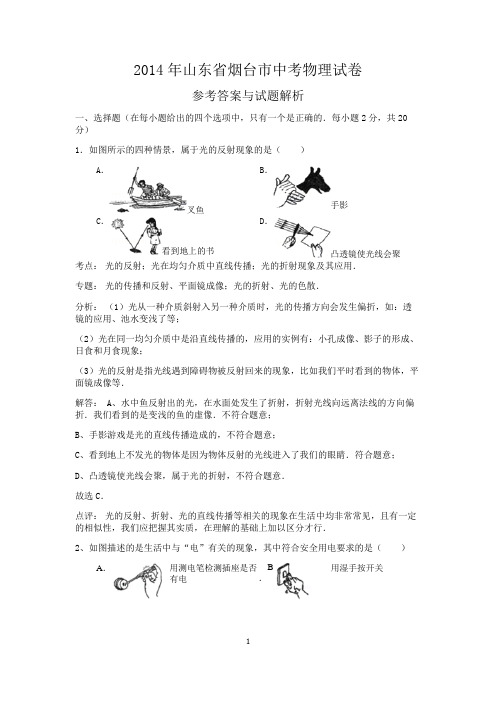 山东烟台市2014年中考物理试题(word版,含解析)