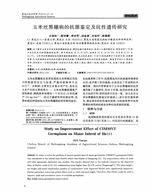 玉米丝黑穗病的抗源鉴定及抗性遗传研究