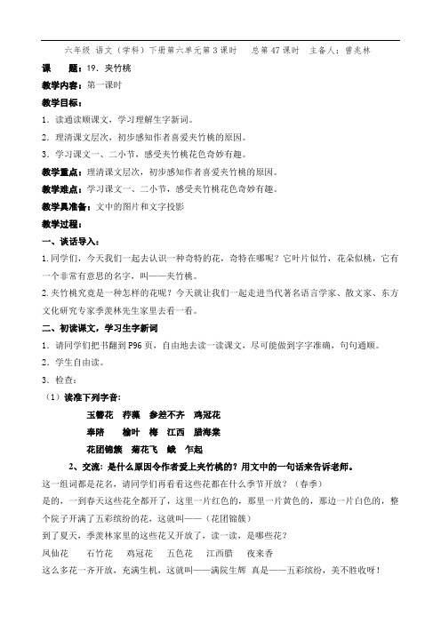 六年级下册语文教案-19.夹竹桃-