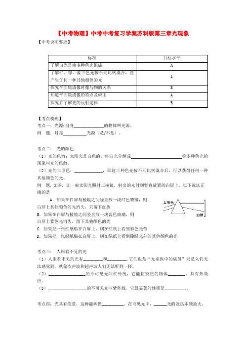 【中考物理】中考中考复习学案苏科版第三章光现象