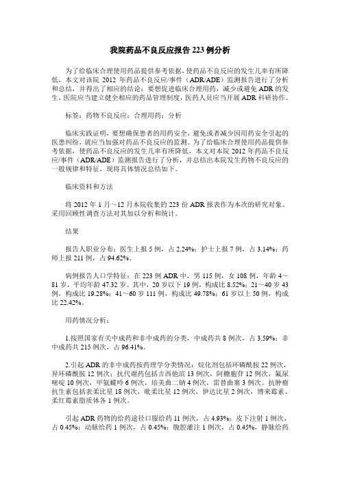我院药品不良反应报告223例分析