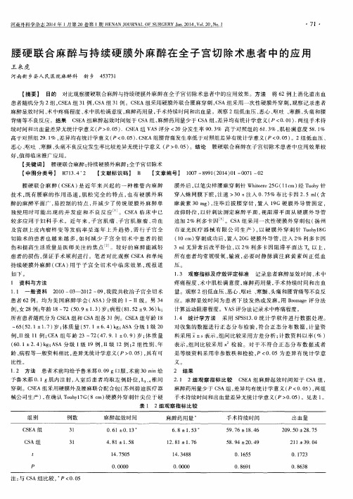 腰硬联合麻醉与持续硬膜外麻醉在全子宫切除术患者中的应用