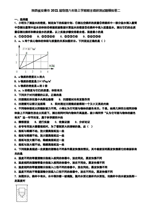 陕西省安康市2021届物理八年级上学期期末调研测试题模拟卷二