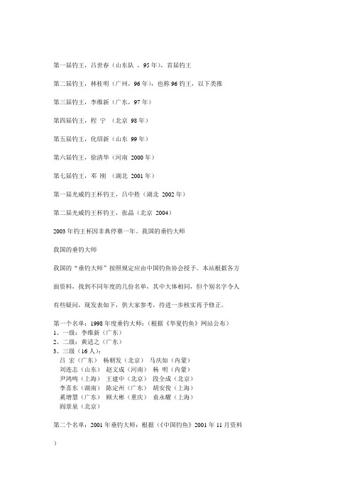 我国的钓王及垂钓大师