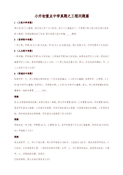 小升初数学重点中学真题训练-工程问题篇-通用版15页