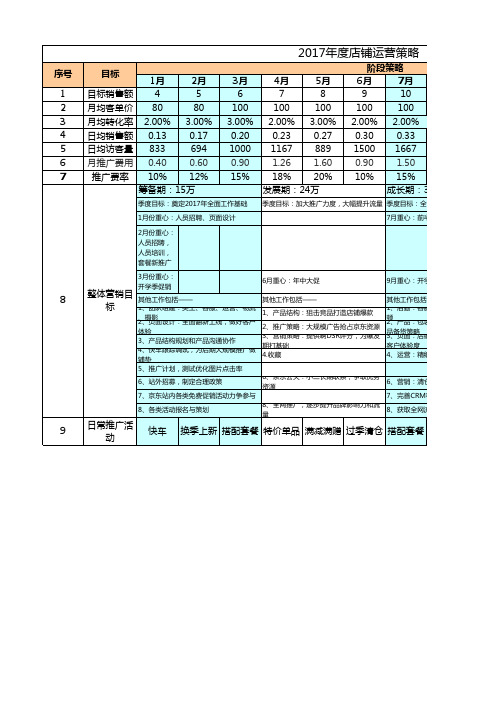 2017年度电商运营计划表