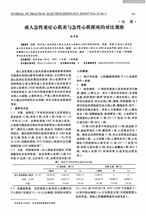 成人急性重症心肌炎与急性心肌梗死的对比观察