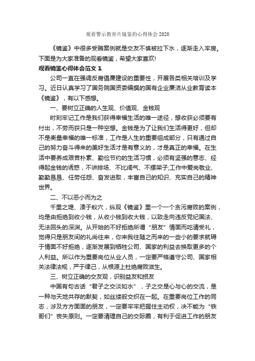 观看警示教育片镜鉴的心得体会2020_教育心得体会_