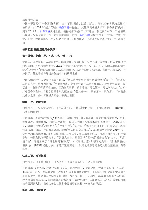 2011年国内各大卫视排位大战