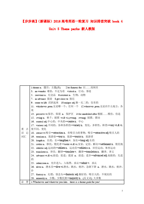 高考英语一轮复习 知识排查突破 book 4 Unit 5 Theme parks 新人教版