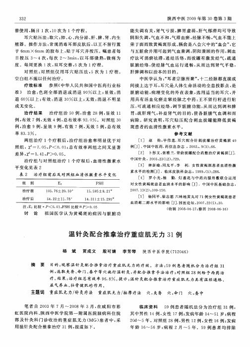 温针灸配合推拿治疗重症肌无力31例