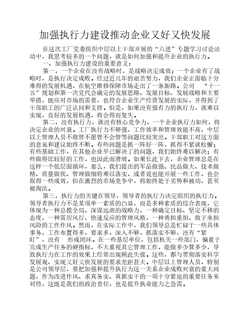 加强执行力建设   推动企业又好又快发展