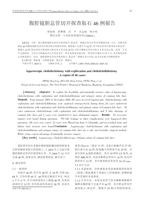 腹腔镜胆总管切开探查取石46 例报告