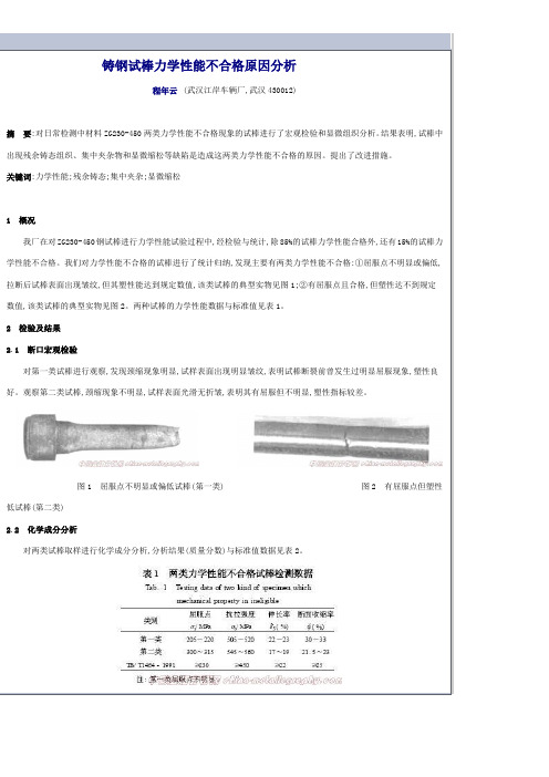 铸钢试棒力学性能不合格原因分析