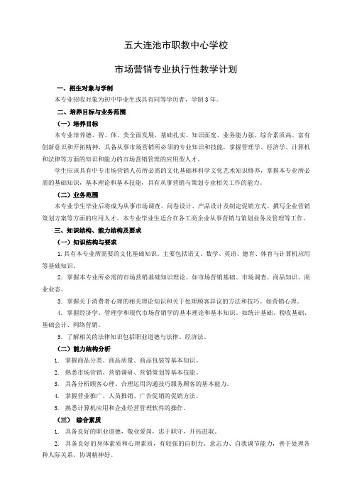 市场营销专业执行性教学计划