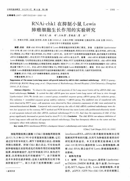 RNAi-chk1在抑制小鼠Lewis肺癌细胞生长作用的实验研究