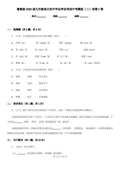 鲁教版2020届九年级语文初中毕业学业考试中考模拟(二)试卷C卷