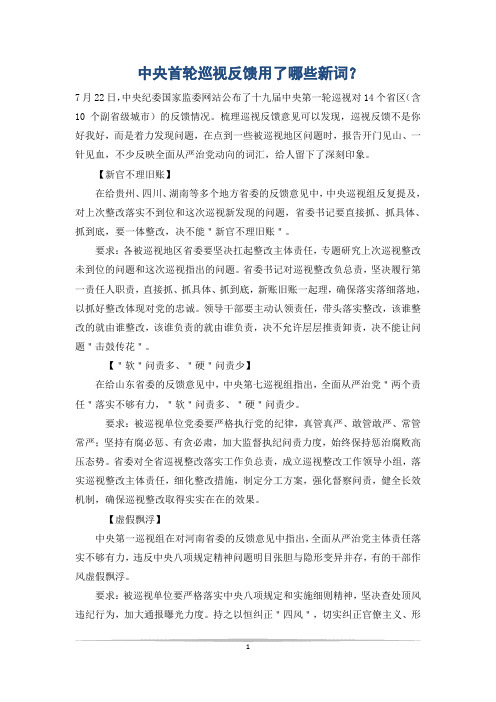 中央首轮巡视反馈用了哪些新词？