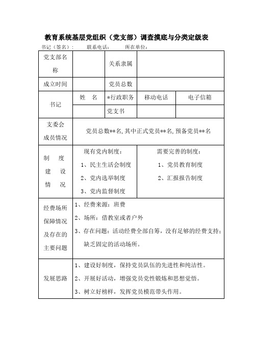 基层党组织(党支部)调查摸底与分类定级表
