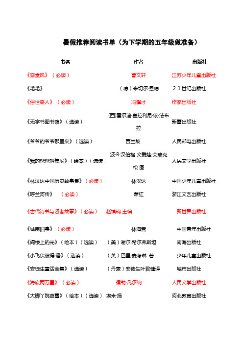 暑假推荐阅读书单