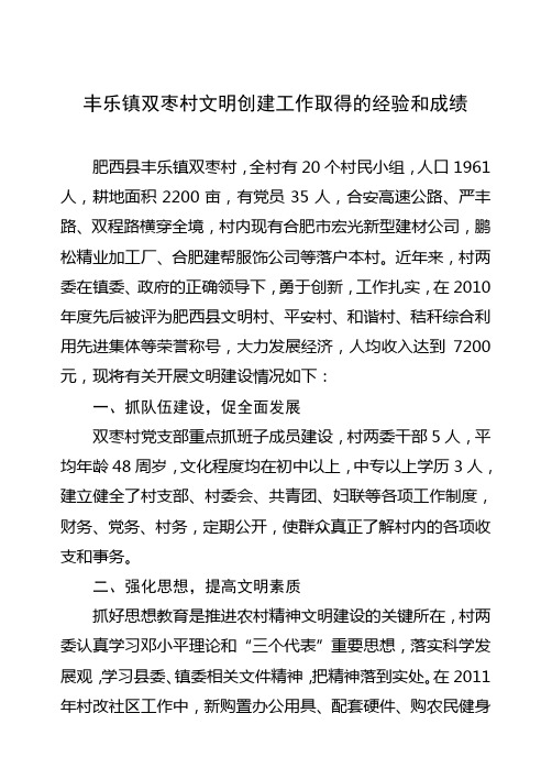丰乐镇双枣村文明创建工作取得的经验和成绩