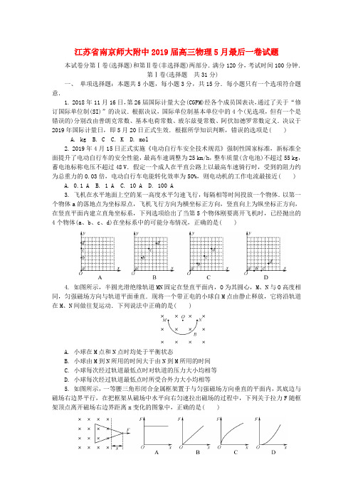 江苏省南京师大附中2019届高三物理5月最后一卷试题