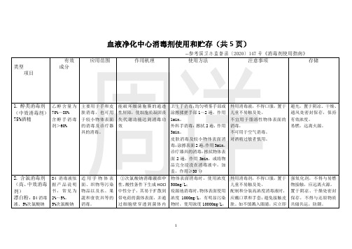 血液净化中心消毒剂的使用和贮存