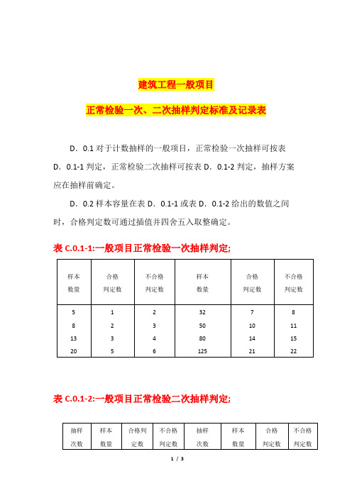 建筑工程一般项目正常检验一次、二次抽样判定标准及记录表