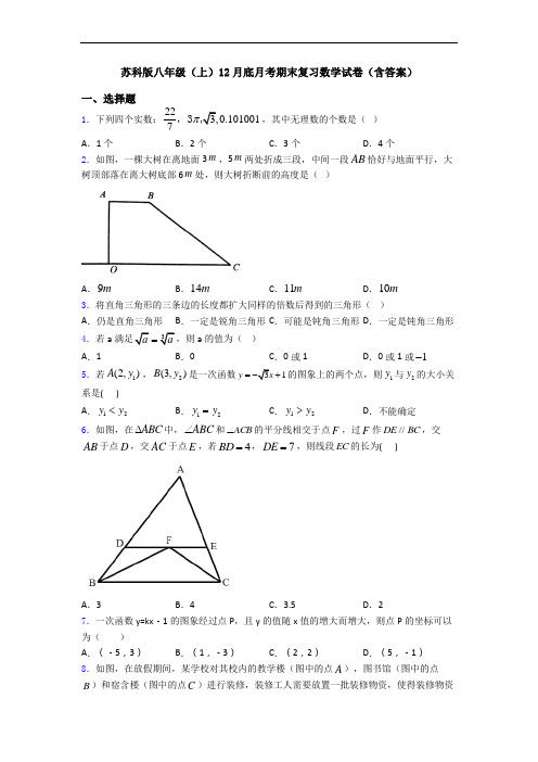 苏科版八年级(上)12月底月考期末复习数学试卷(含答案)
