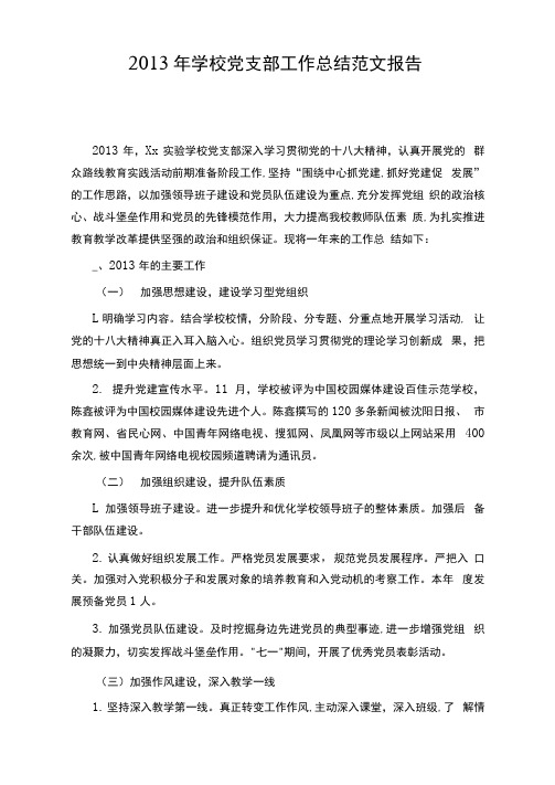 2013年学校党支部工作总结范文报告