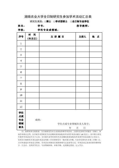 研究生学术活动记录表