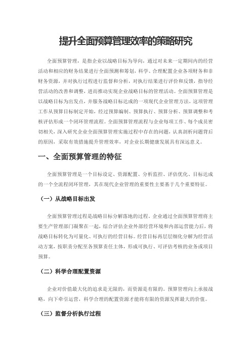 提升全面预算管理效率的策略研究