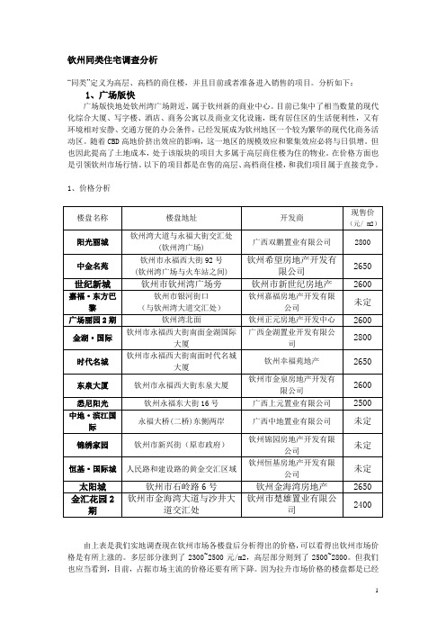 钦州同类住宅调查分析