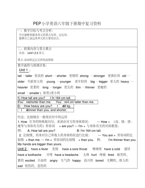 PEP小学英语六年级下册期中复习资料