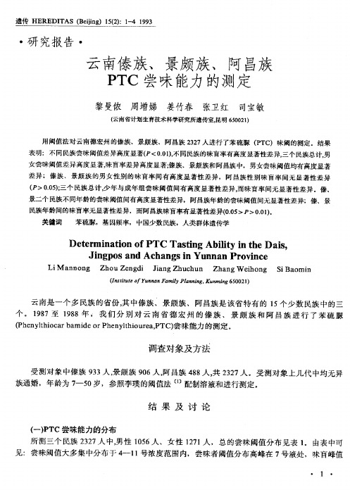 云南傣族、景颇族、阿昌族PTC尝味能力的测定 Determination of PTC Tasting Ability in the Dais,