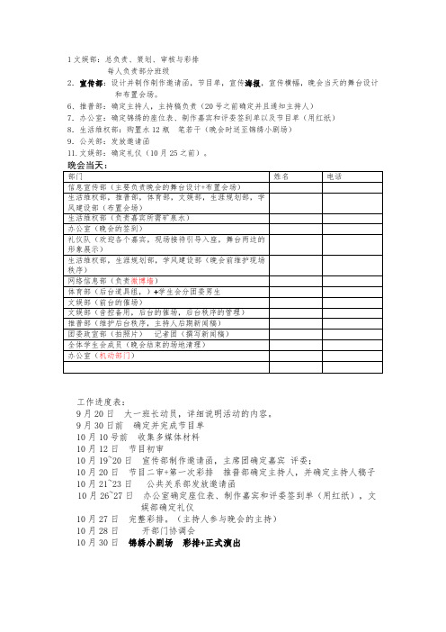迎新晚会工作安排
