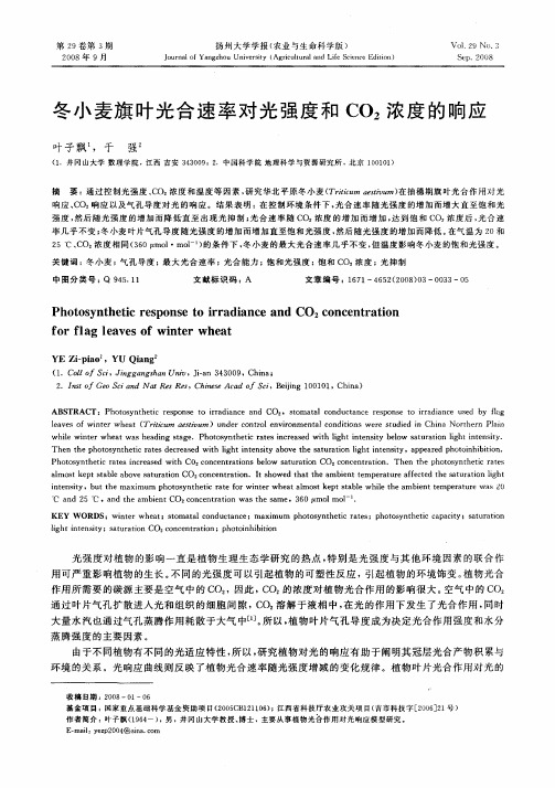 冬小麦旗叶光合速率对光强度和CO2浓度的响应