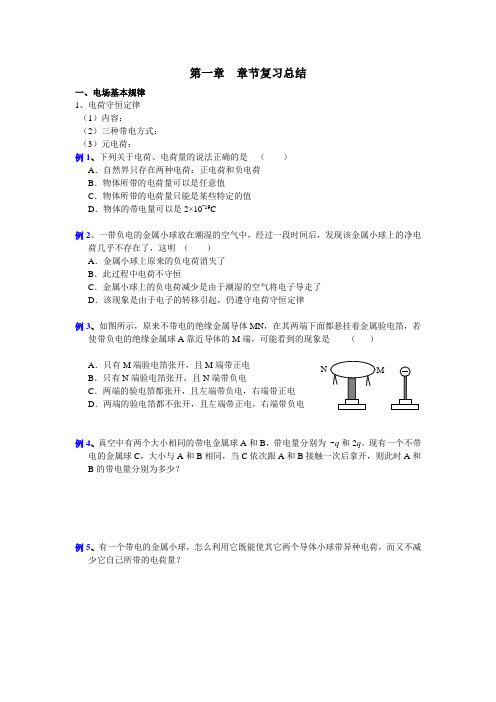 高中物理 第一章  静电场章节复习总结(学生)
