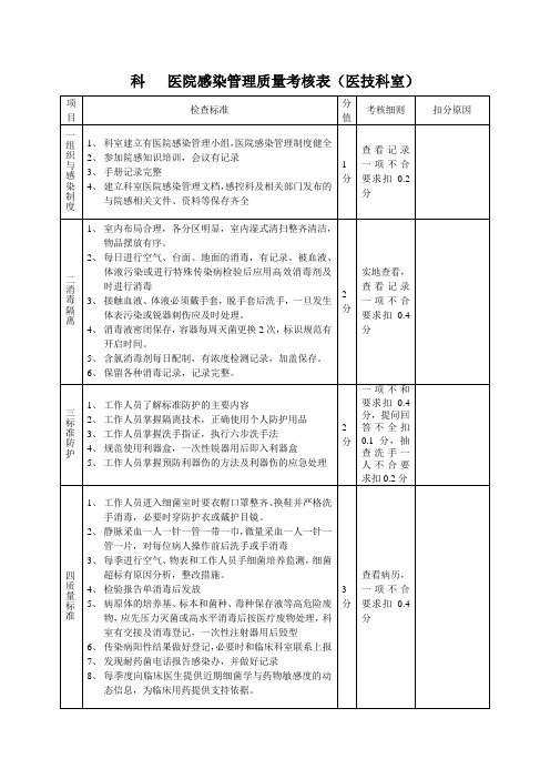 医院感染管理质量考核表(医技科室)