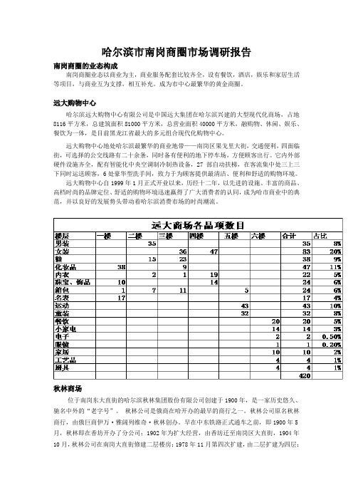 哈尔滨市南岗商圈市场调研报告