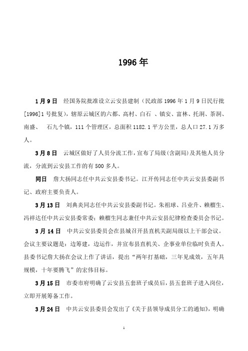 经国务院批准设立云安县建制(民政部1996年1月9日民行批