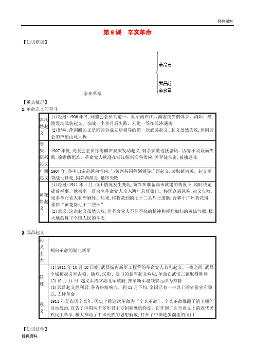 2019年八年级历史上册 第三单元 资产阶级民主革命与中华民国的建立 第9课 辛亥革命知识点总结 新人教版
