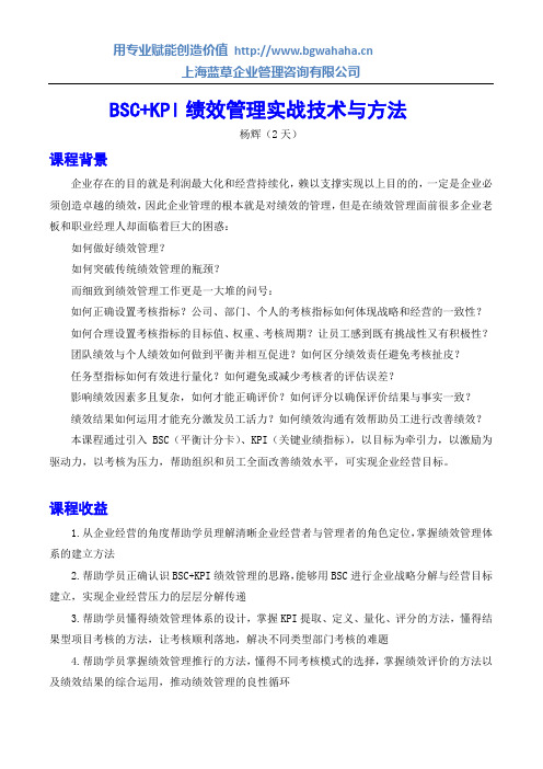 BSC+KPI绩效管理实战技术与方法